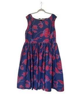 ModCloth Floral Fit Flare Dress 22 Plus Blue Red Tulle Lined